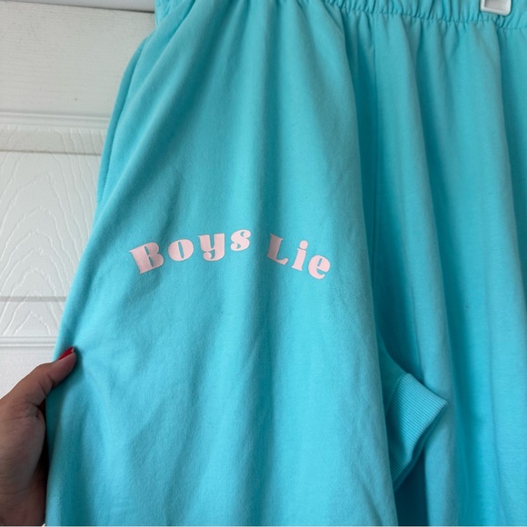 NWT Boys Lie Sweatpants - Aqua Blue w/ Pale Pink Text - Picture 10 of 11